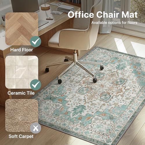 48"x72" Office Chair Mat for Hardwood Floor, Non-Slip Washable Cyan - Image 3