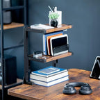 VIVO Vintage Brown Clamp-on 13 inch 2-Tier Desk Shelf, STAND-SHELF2C-N - Image 2