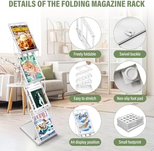 4-Pocket Foldable Magazine & Brochure Display Rack, Portable Literature Stand for Office, Trade Shows and Exhibitions, with Carrying Bag (White) - Image 5