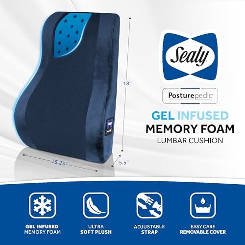 Sealy High Back Memory Foam Lumbar Support Pillow for Office Chair or Gaming Chair, Orthopedic Back Pillow for Car Seat, Navy - Image 5