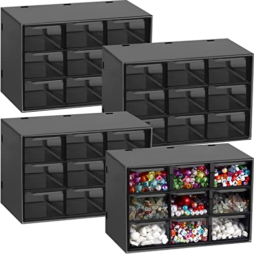 Marsui 4 Pack Desktop Storage Organizer with 9 Drawers Craft Organizer with Mini Drawers Plastic Organizers and Storage Containers for Craft Art Jewelry Cosmetics Sewing Supplies Accessory(Black) by Marsui