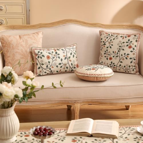 ISAENNE Designer Elegant Linen Throw Pillow Cover,Set of 2,20"x12"-Flora A - Image 5