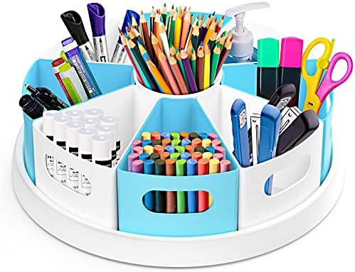 MeCids 360°Rotating Desk Organizers Homeschool Office Organization and Storage Art Supplies Organizers– 12" Lazy Susan Style Caddy with Removable Bins, for Home Offices, School Supplies Classroom Use by MeCids