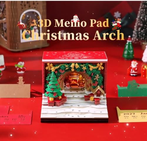 3D Calendar 2027, Desk Time Piece Calendar 2027,Tear-Away 3D Paper Art Notepad w LED Lights,Creative 3D Memo Artsy Pad Calendars, DIY Paper Carving Gift (Christmas Arch) - Image 2