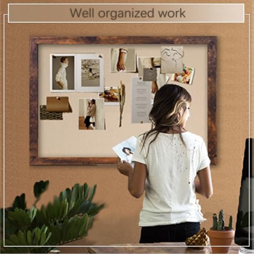 Large Magnetic Bulletin Board 43 x 31 Inch for Wall,Rustic Framed Cork Board with Linen for Home Office School,with 4 Push pins, 4 Magnets - Image 5