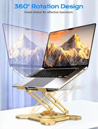 JCZT 360° Rotating Laptop Stand for Desk, Metal Foldable Laptop Riser, Gold - Image 2