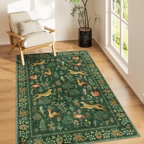 DUKINO 3x5 Rug, Washable Animal Area Rug for Bedroom Non Slip, Green by DUKINO