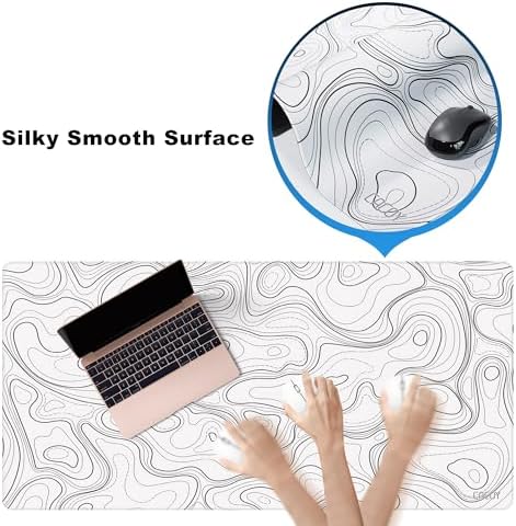 Cacoy 48"x24" White Topographic Large Gaming Mouse Pad Extended PC Desk Mat - Image 5