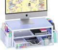 OPNICE Desk Organizers and Accessories, Computer Monitor Stand Riser with Drawer and 2 Pen Holders, Printer & Laptop Stand, Office Desk Accessories & Workspace Organizers for Home Office Supplies, Blue by OPNICE