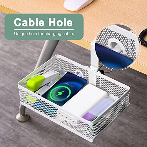 ROSYLINE Under Desk Storage Basket Hanging Drawer Tray, Clamp On Organizer - Image 4