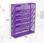 EASEPRES 6 Tier Mesh Hanging Wall File Organizer, Desk Vertical Mail Paper Document Folder Holder Rack with Bottom Tray and Nametag Label for Office Home School, Purple - Image 2