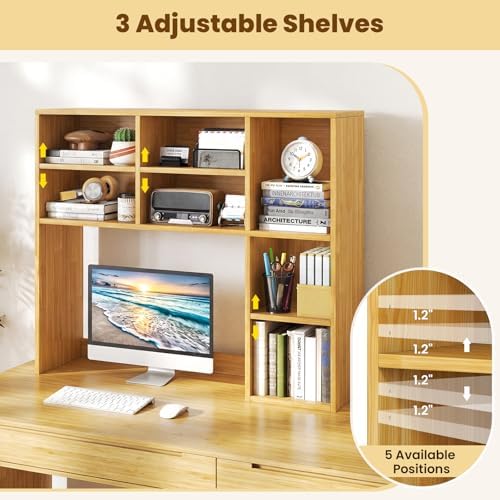 LDAILE 31'' Desk Shelf, 3-Tier Desk Hutch with 7 Shelves for Computer Desk, Desktop Bookshelf with 3 Adjustable Shelves for College Dorm Office Home Study Room Desk, 37 x 10 x 31 in - Image 6