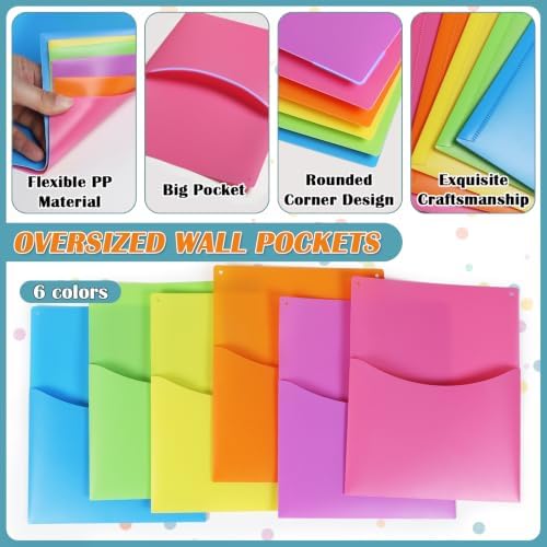 MFTEK Oversized Wall Pockets 6 Assorted Colors 12.2''x 9.5'' Hanging Wall File Folder Holder Plastic Magazine Mail Organizer for Classroom Bulletin Boards Home Office School (24 Pack) - Image 4