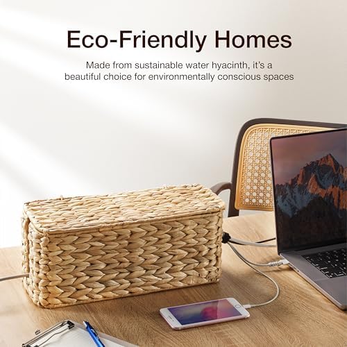 TIDITA 15" L Wicker Cable Management Box with Lid, Natural Water Hyacinth - Image 6