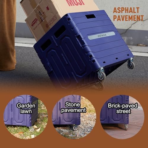 Folding Utility Cart Portable Rolling Crate Handcart Foldable Shopping Trolley Collapsible, with Lid, on Wheels, for Grocery, Garden, Office, Storage, Teacher, Tool (Purple) - Image 6