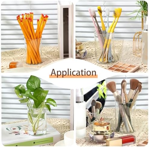 Crtiin 20 Pack Clear Acrylic Pen Holder Makeup Brush Round Pencil Holder for Desk Pen Cups Desk Organizers and Storage Desktop Stationery Organizer for Office School Home Supplies - Image 3