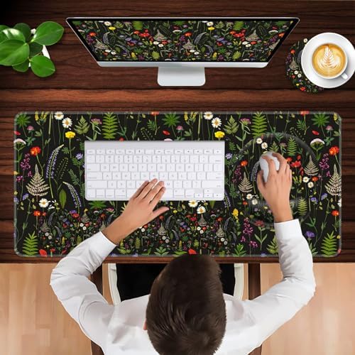 Mouse Pad,Large Pink Desk Mat, 4in1 XXL Mousepad + Keyboard Wrist Rest+Mouse Wrist Rest+Coaster Set with Ergonomic Desk Pad for Home Office Table Computer-Cute Flowers - Image 4