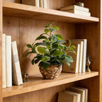 15" Fake Broad Leaf Plant Seagrass Basket Tabletop Decor - Image 6