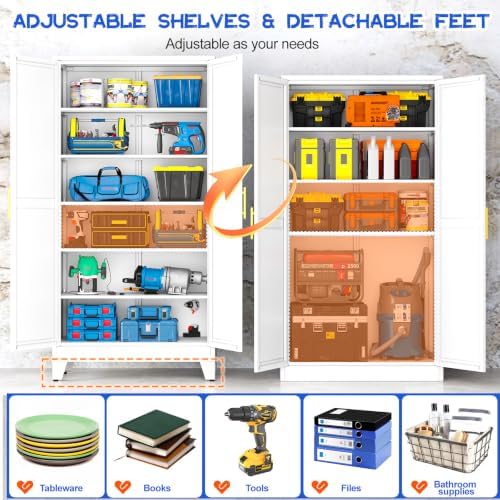 GAIOUS 79'' Tall Metal Garage Storage Cabinet, Home Office Cabinet White - Image 3