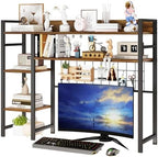 COCO DESIGN 4-Tier Desk Shelf, 38.6" Desktop Organizer Shelf with Grid Panel, Desk Hutch for Computer Monitor, Desktop Bookshelf Storage Rack for Home Office Wood Table Organizer Counter Shelf - Image 2