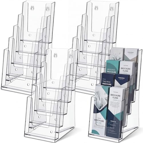 4 Pcs 5 Tier Acrylic Brochure Display, 4 Inch Wide, Wall or Desk by Unknown