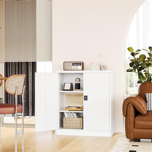 Fesbos Metal Storage Cabinet-36” Tall Steel File Cabinets with Lockable Doors and Adjustable Shelves-White Steel Storage Cabinet for Home Office, School, Garag - Image 2