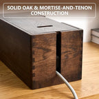 Oak Wood Cable Management Box - Large Cord Hider & Organizer with Magnetic Lid for Desk & Floor Cables in Home Office, Living Room, Bedroom (Walnut) - Image 3