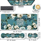 Keyboard Wrist Rest and Mouse Pad with Wrist Support Set Ergonomic Coaster,Memory Foam,Easy Typing Pain Relief,Large XL Desk Mat 31.5"x 11.8",Be Still Floral Bible Verse - Image 2