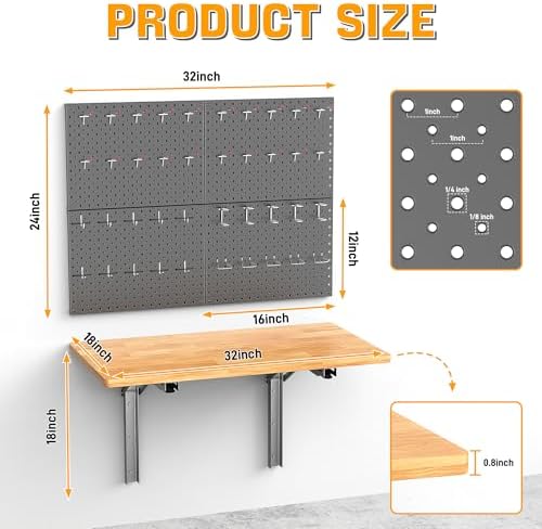 Ultrawall Heavy Duty Folding Workbench with Pegboard, Wall Mount Work Table - Image 3
