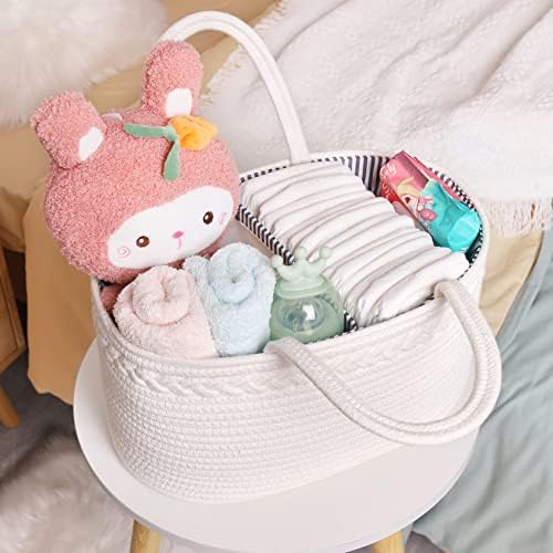 ABenkle Baby Diaper Caddy, Nursery Storage Bin and Car Organizer for Diapers and Baby Wipes, Cotton Rope Diaper Basket Caddy, Changing Table Diaper Storage Caddy (Pack of 2) - Image 6