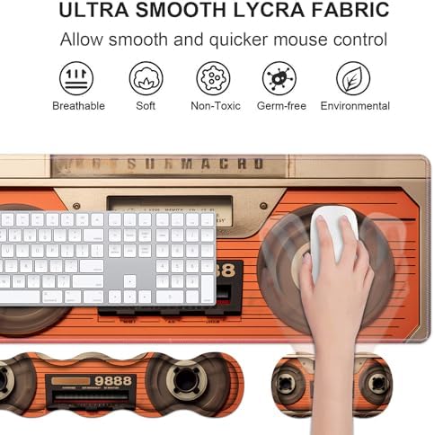 Ergonomic Keyboard Wrist Rest & Mouse Pad Wrist Rest Set, Large XXL Gaming Desk Mat 31.5"x 11.8" with Non-Slip Base, Memory Foam, Easy Typing Pain Relief for Home & Office, Retro Tape Recorder - Image 3