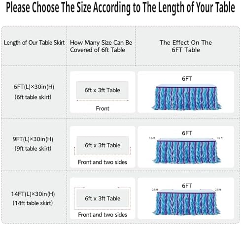 leegleri 9FT/108inch Mermaid Curly Willow Tulle Ruffle Table Skirt Rectangle Tables or Round Tables, Blue Tutu Table Skirt for Baby Shower Baby Shark Birthday Party - Image 6