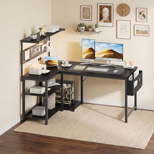 47in L Shaped Gaming Desk with Pegboard & Shelf & Storage Bag, Black - Image 7