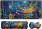 3Pcs Mouse Pad Set, Watercolor Flowers Large Gaming Mouse Pad with Stitched Edge, Ergonomic Memory Foam Keyboard Wrist Support and Mouse Wrist Rest Cushion, Pain Relief Non-Slip Desk Pad Combo by SROJDHFJB