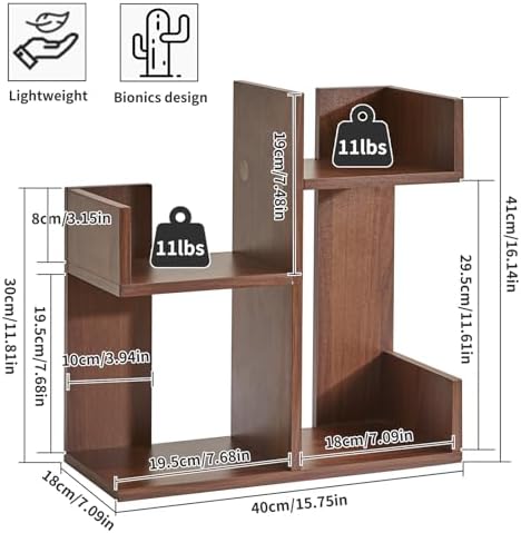Aibiju Small Bookshelf for Small Space, Unique Cactus Bookcase, Kitchen Counter Shelf Desktop Organization, Light Walnut YD-DSR002LW - Image 3