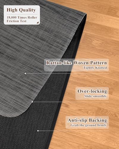 Soimeat Office Chair Mat for Hardwood Floor, 35.4" x 55" Non-Slip Desk Computer Chair Mat, PVC Floor Mat for Rolling Chair, Heavy Duty Wood/Tile Floor Protector Desk Rug for Home Office, Black - Image 3