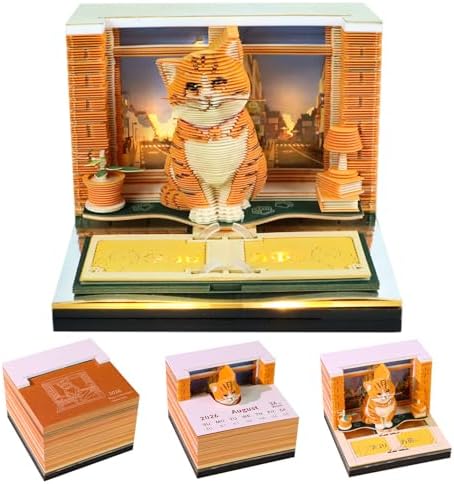 Orange Cat 3D Memo Pad, 3D Calendar 2027, Time Piece Calendar by JCSY