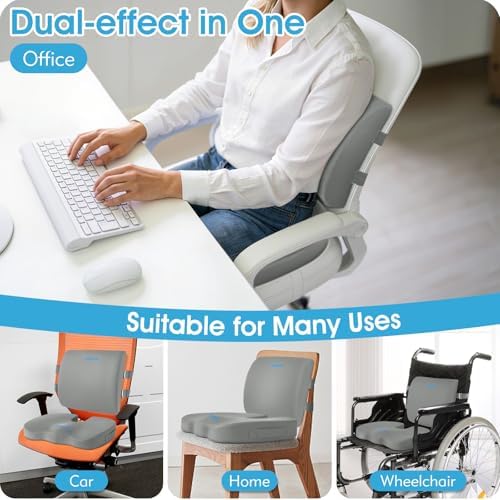 CushZone Seat Cushion and Lumbar Support Pillow for Office Chair Light Grey - Image 5