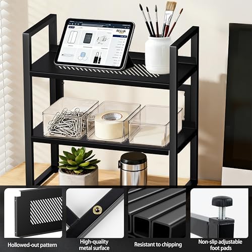 Brakki Desk Shelf Organizer, 2-Tier Desktop Bookshelf, Small Office Shelf - Image 4
