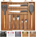 Bellsal Large Premium Acacia Wood Silverware Organizer - Expandable Utensil Drawer Organizer - 17"x19.6" Utensil Holder and Cutlery Tray with Grooved for Kitchen Flatware Utensils(7-9 Slot, Acacia) by Bellsal