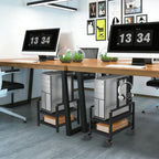 Adjustable 2-Tier PC Stand, Computer Tower Stand with 360° Locking Wheels & Hooks, CPU Cart for Floor, Carpet and Under Desk, 15.2" x 11.8" x 26", Black - Image 7