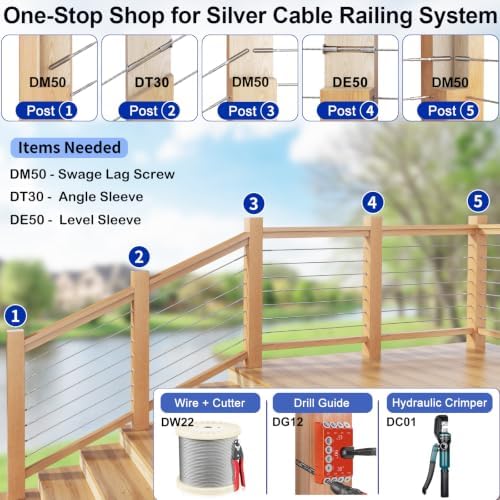 Steel DN Mate 200 Pack Stainless Steel Protector Sleeves for 1/8" Wire Rope, Cable Railing Hardware for Deck/Cable Railing System, T316 Marine Grade, Cable Sleeves Come with a Drill Bit DE50 - Image 6