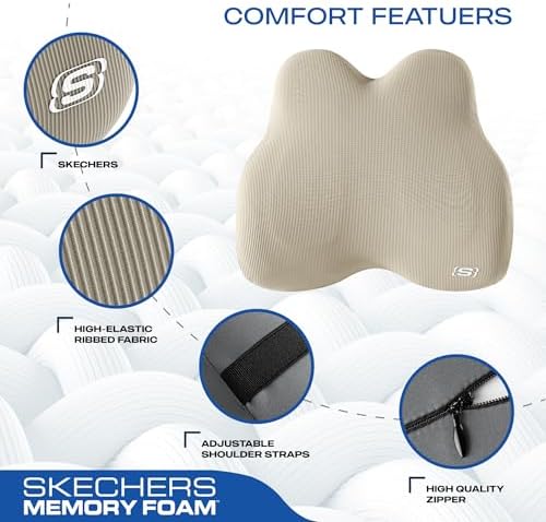 Skechers Memory Foam Lumbar Pillow,Lumbar Support Pillow for Office, Chair Lower Back Pain Relief Lumbar Pillow, Ergonomic Design Back Support Pillow for Office Chair, Car, Home, Travel,Beige - Image 3