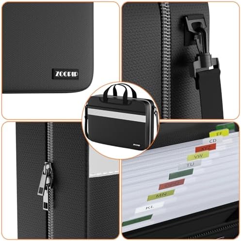 Accordion File Organizer with Lock, Fireproof Document Bag, Black - Image 5