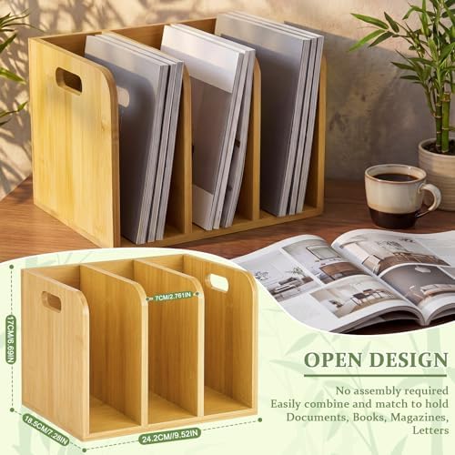 Novabright Bamboo Wooden File Magazine with Handle Holder Desk Organizer - Image 2