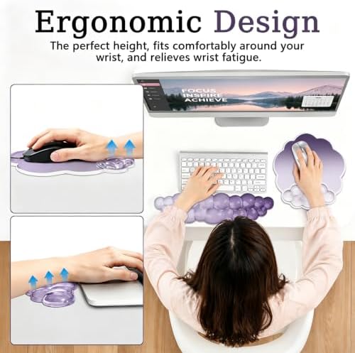 Gel Wrist Rest and Cloud Mouse Pad, for Keyboards and Mice - Ergonomic Pink Keyboard Wrist Rest Set, Relieves Pain from Typing/Computer/Laptop/Gaming/Home/Office Purple - Image 6