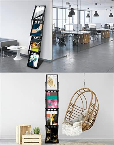 QWORK Magazine Brochure Display Rack Stand, 4 Pocket Foldable Literature Catalog Rack Book Holder Tradeshow Display Stand, for Office Store and Exhibition Trade Show (Black) (Pack of 4) - Image 3
