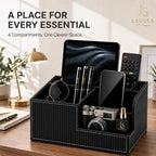 4-Compartment Faux Leather Pen Holder and Desk Organizer, Black - Image 4