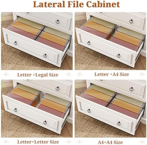 Itaar 2 Drawer File Cabinet, Farmhouse Filing Cabinet for Home Office Fits Letter, Legal, A4 Size, Wood Lateral File Cabinet with Printer Stand, Storage Shelf, White - Image 4