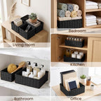 efluky 4 PCS Hand-Woven Drawer Organizer Baskets, Paper Rope Drawer Divider and Storage Trays Containers for Kitchen, Bathroom, Office, Desk, Black - Image 7